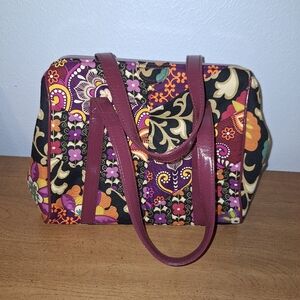 Vera Bradley Safari Sunset Shoulder Bag Plum Trim Straps Purse satchel